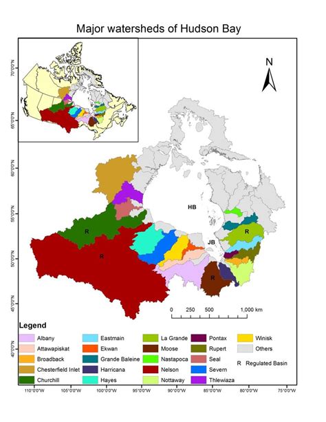 Map of the Hudson Bay drainage basin including the highly regulated (R ...