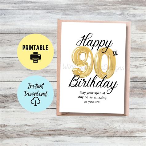 Printable 90th Birthday Card, Happy 90th Birthday Card, Milestone ...