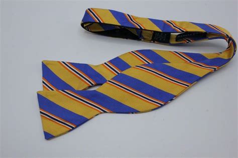 SADDLEBRED Silk Blend Bow Tie Yellow Blue Orange Stripes EBay