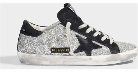 Golden Goose Superstar Sneakers In Silver Glitter With Black Suede Star