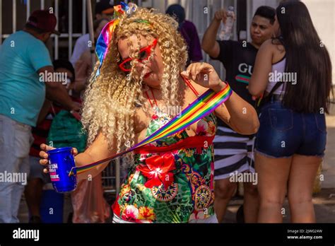 Goiânia Goias Brazil September 05 2022 A blonde haired woman dancing during the LGBTQIA