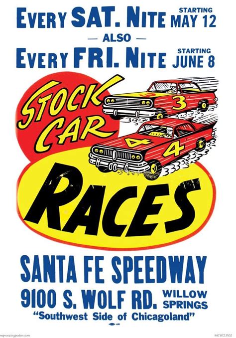 Vintage Reproduction Racing Poster Santa Fe Speedway Chicago Etsy Racing Posters Vintage