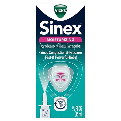 Vicks Sinex 12 Hour Nasal Decongestant Moisturizing Ultra Fine Mist 0 5 Fl Oz Sinus Spray