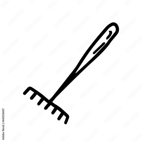 rake icon black outline linear sketch drawing vector flat graphic