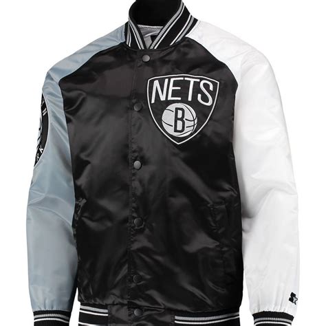 Starter Mens Blackgray Brooklyn Nets Reliever Varsity Satin Raglan