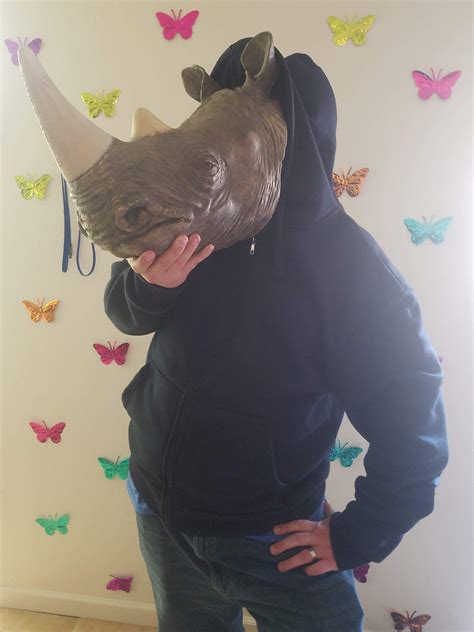 Psbattle Posing With A Fake Rhino Head Found At Salvation Army