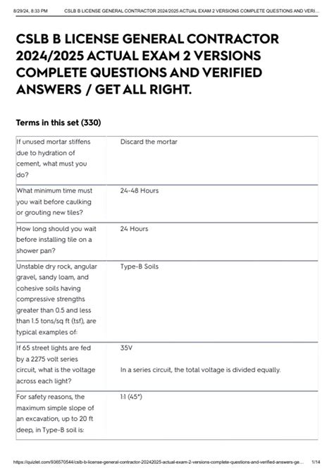 CSLB B LICENSE GENERAL CONTRACTOR 2024/2025 ACTUAL EXAM 2 VERSIONS