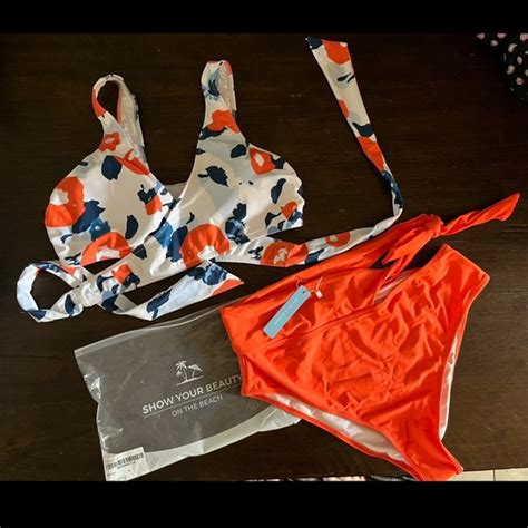 Popvil Swim Orange And Blue Cutout Bikini Poshmark