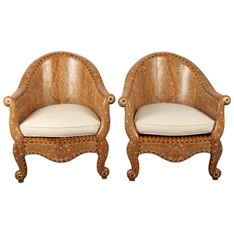 Pair of Inlaid Indian Chairs at 1stDibs