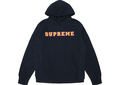 Supreme Cord Collegiate Logo Hooded Sweatshirt Navy Ss18