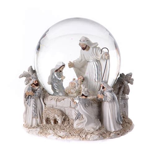 Christmas Nativity snow globe music white silver 20x15x15 cm | online ...