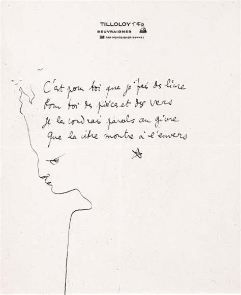 COCTEAU Jean Poème autographe 4 vers avec un très beau dessin