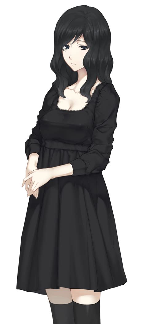 The Big Imageboard Tbib 1girl Black Hair Black Legwear Breasts Cleavage Dress Game Cg