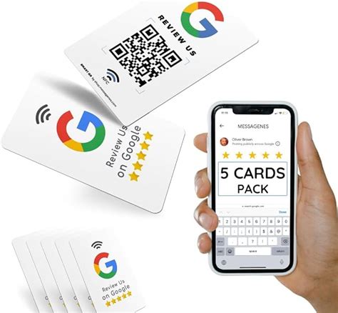 Reusable Review Tap Card For Google Reviews 5 Cards Pack QR Tap