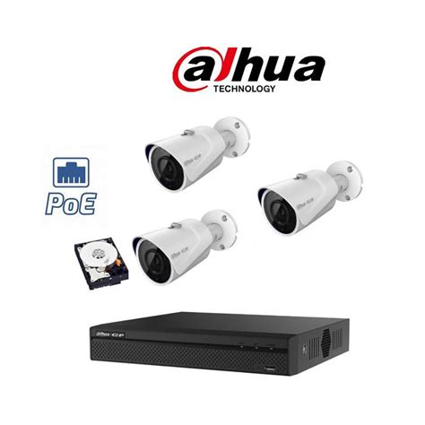 Kit Videosorveglianza IP POE Dahua NVR 4 Canali 3 Telecamere Bullet POE