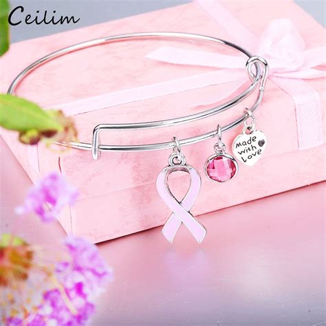 New Pink Ribbon Breast Cancer Awareness Survivor Charm Bracelet