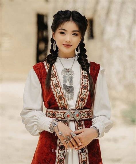 Kazakh Girl In Traditional Attire National Clothes Traditional