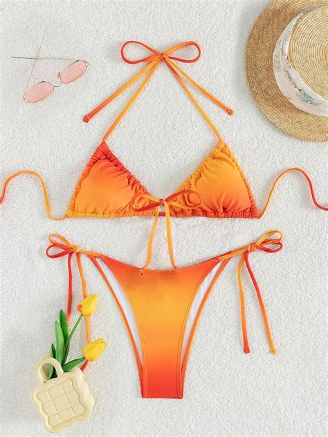 SHEIN Swim Conjunto de Biquíni Halter de Lado Amarrado em Triângulo