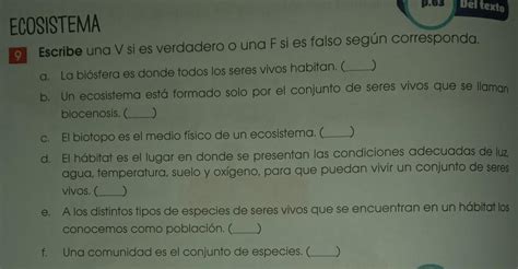 Ecosistema Escribe Una V Si Es Verdadero O Una F Si Es Falso Seg N