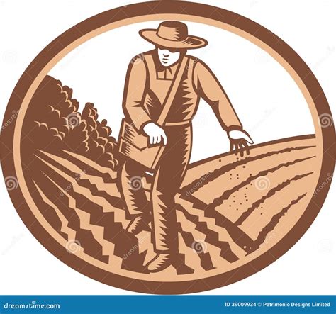 Organic Farmer Sowing Seed Woodcut Retro Stock Vector Illustration Of