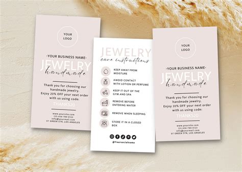 Editable jewelry care card template printable jewelry care instructions