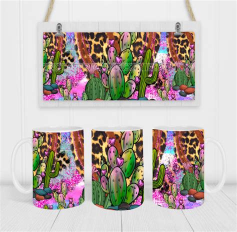 Cactus And Leopard Coffee Mug Wrap Sublimation Transfers Crafty Bucks