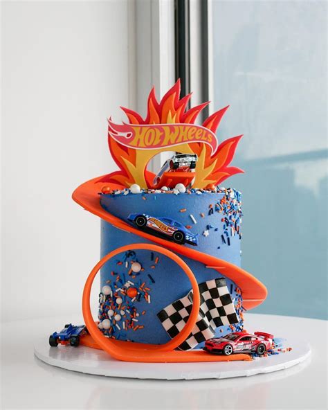 Hot Wheels Birthday Cake With Cars And Flames