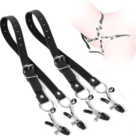 Sm Clitoral Labia Spreader Straps Nipple Clamps Adjustable Leather Restraints Sex Toys For