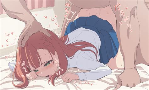 Ass Bed Blush Braids Dress Green Eyes Long Hair Natsukawa Aika Red Hair