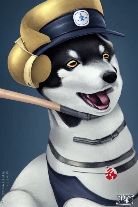 KREA Shiba Inu Holding A Baseball Bat Wearing A Police Uniform On