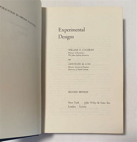 Experimental Designs 2nd Edition Cochran Cox 1957 John Wiley Sons HC