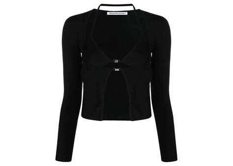T By Alexander Wang Twinset Hybrid Crystal Logo Bikini Cardigan Black