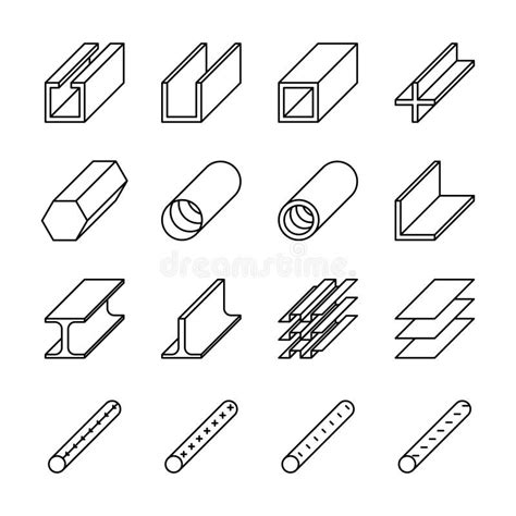 Rolled Metal Product Icons Vector Pictograms Stock Vector