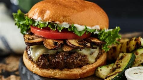 Mushroom Swiss Burger With Jalapeno Aioli