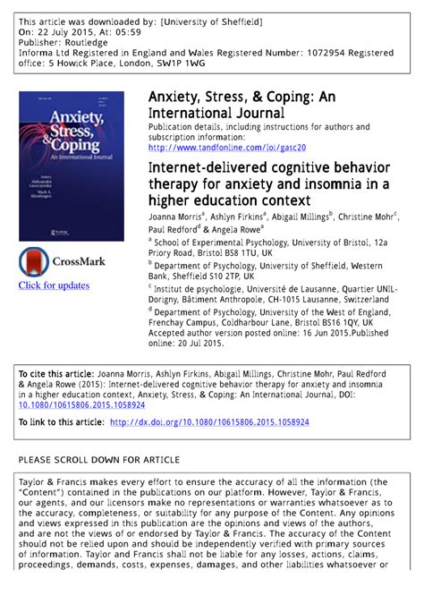 PDF Internet Delivered Cognitive Behavior Therapy For Anxiety And