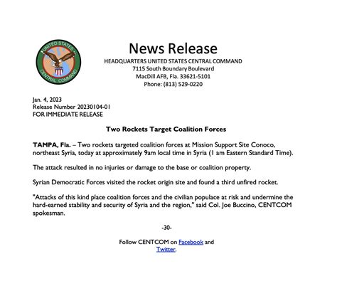 U.S. Central Command on Twitter: "Two rockets targeted Coalition Forces ...