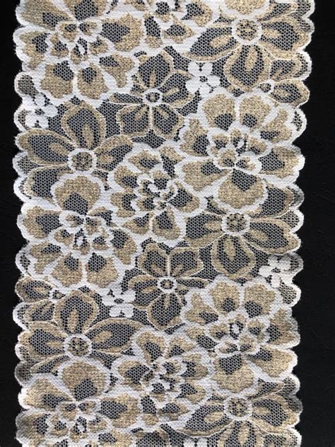 Meter Blumen Nylon Spitze Elastisch Borte Breit Cm Creme Gold