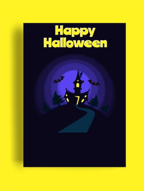 Feliz Tarjeta De Vector De Halloween Con Castillo Espeluznante Vector