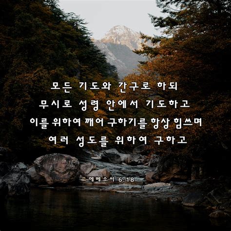 에베소서 618 21 모든 기도와 간구로 하되 무시로 성령 안에서 기도하고 이를 위하여 깨어 구하기를 항상 힘쓰며 여러 성도를