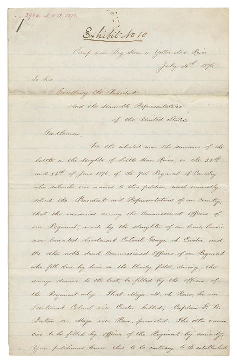 At Auction [custer George Armstrong 1839 1876 ] Manuscript Document