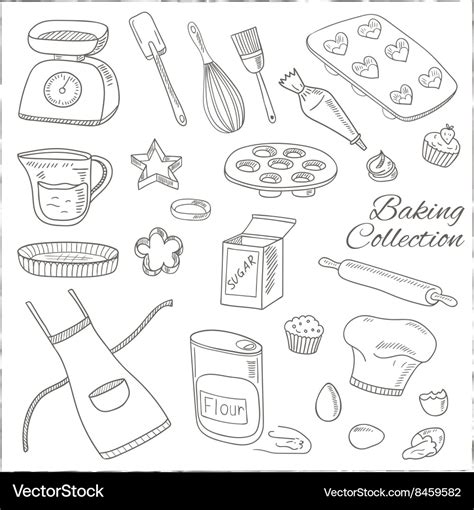 Set Of Baking Tools Hand Drawn Collection Vector Image