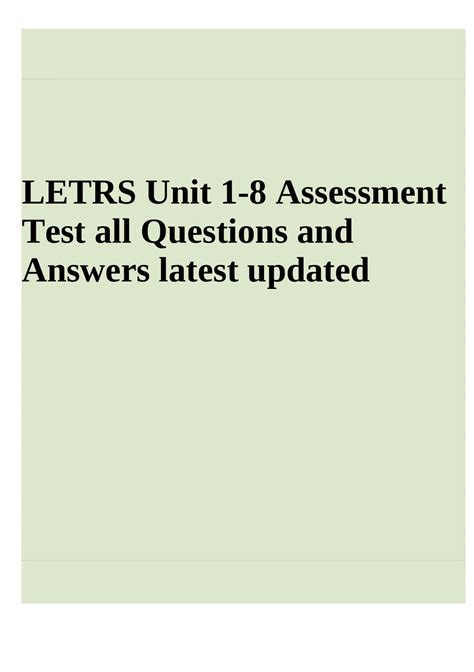 Letrs Unit Assessment Test All Questions And Answers Latest Updated