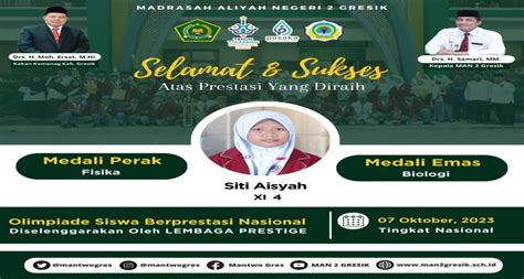 Siti Aisyah Siswa Man Gresik Berjaya Dengan Raih Dua Medali Di