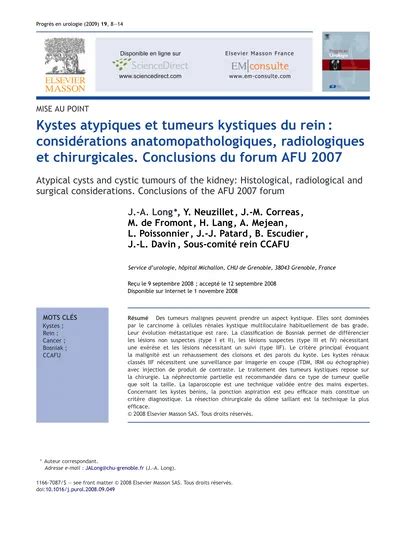 Kystes atypiques et tumeurs kystiques du rein considérations