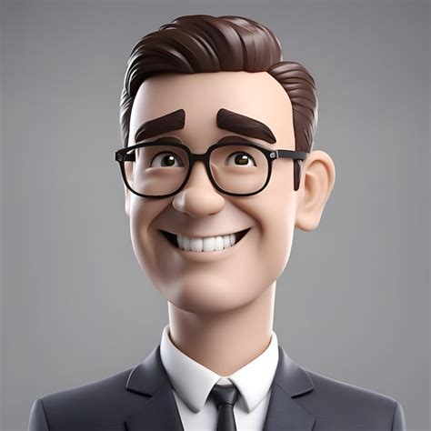 Retrato De Un Joven Empresario Sonriente Con Gafas Renderizado En 3d