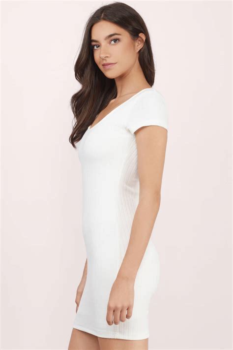 Barrymore Ribbed Bodycon Dress In Ivory 22 Tobi US