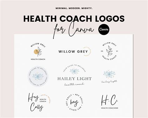 Health Coach Logo Bundle Health Logo Template Canva Editable Canva