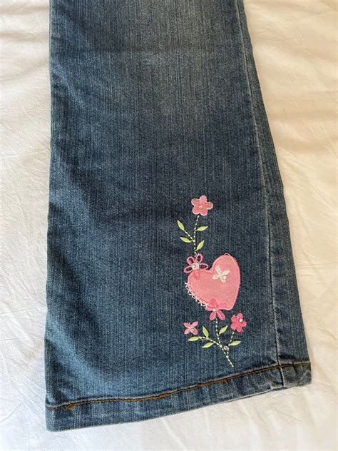 Vintage Y K Low Waisted Flared Jeans Bootcut Embroidered Downtown Girl