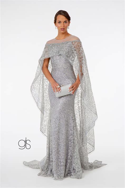 Embellished Lace Fitted Cape Gown By Elizabeth K Gl2977 In 2021