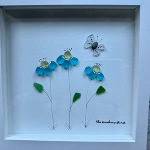 Sea Glass Pebble Art Pebble Art Flowers Gift For Her Friendship Gift